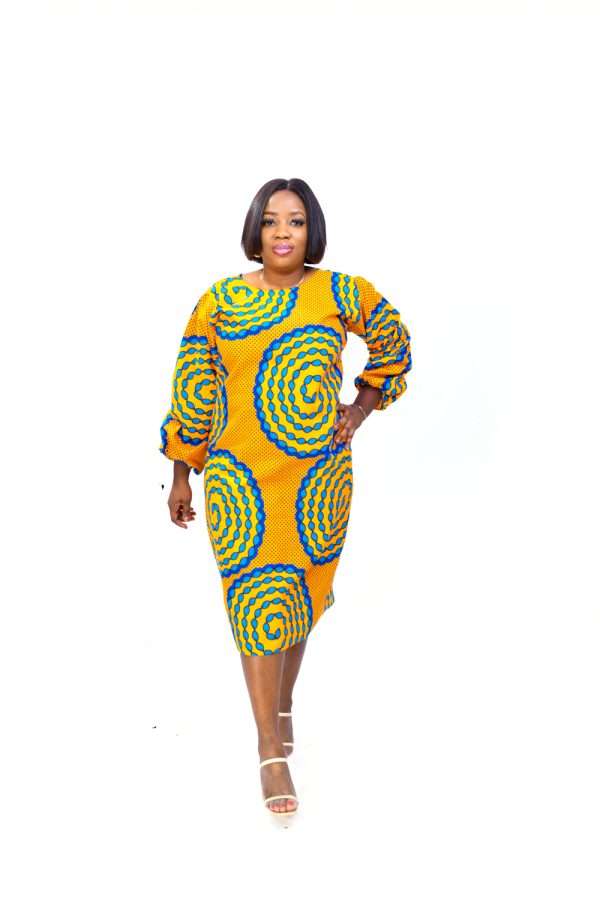 African fitted Ankara Fabric dress with long sleeve - Sisi Akowe