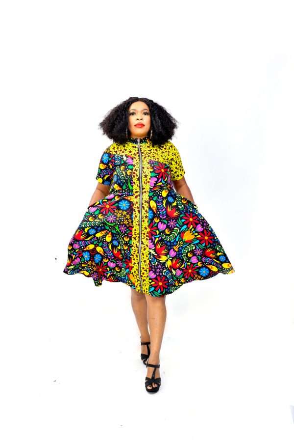 African Ankara multi color short dress - Omoge Ajike