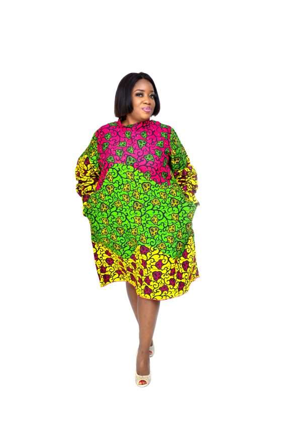 Ankara Fabric short dress with long sleeve and side pocket-Sisi Alafe